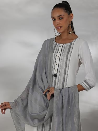 Libas Womens Printed Cotton Blend Straight Kurta With Trousers And Dupatta