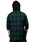 EyeBolger Mens Checkered Hooded Neck Full Sleeve T-Shirt Teal Blue Black