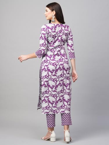 ANNI DESIGNER Womens Rayon Blend Printed Straight Kurta with Pant (Pustak Begani_S_Begani_Small)