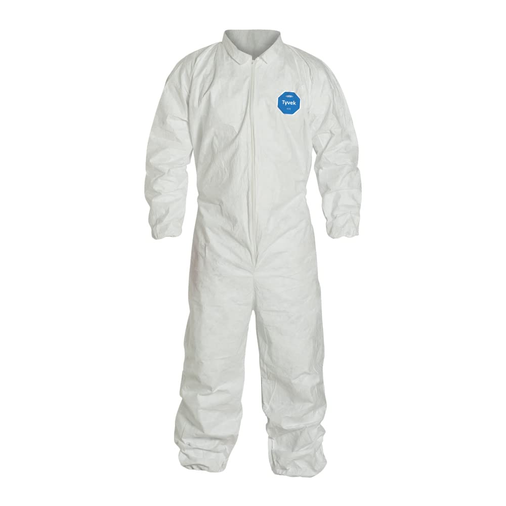 Collared Disposable Coveralls, 4XL, White, Zipper