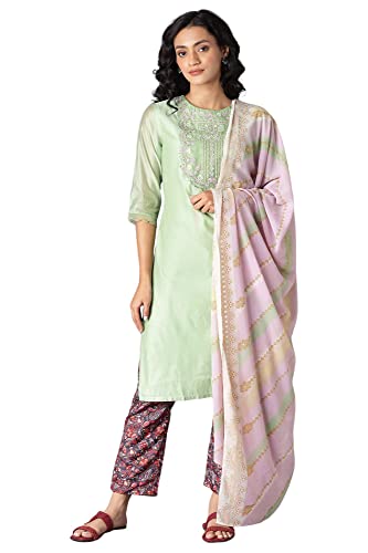W For Woman Women'S Polyester Kurta, Slim Pant & Dupatta (22Fesp10751-216773_Light Green_2Xl)