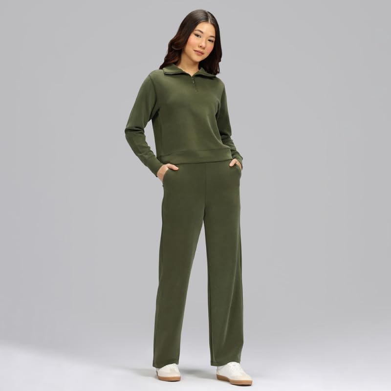 BlissClub Womens BareButter Straight Pants, High Rise, Straight fit,Pockets, Comfortable Waistband,Regular Variant Below 54