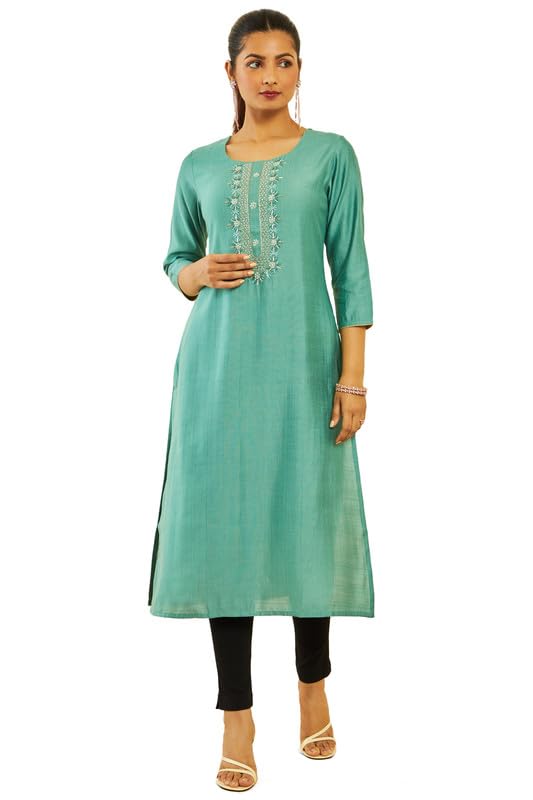 Soch Women Viscose Blend Round-Neck Straight Kurta with Beadwork