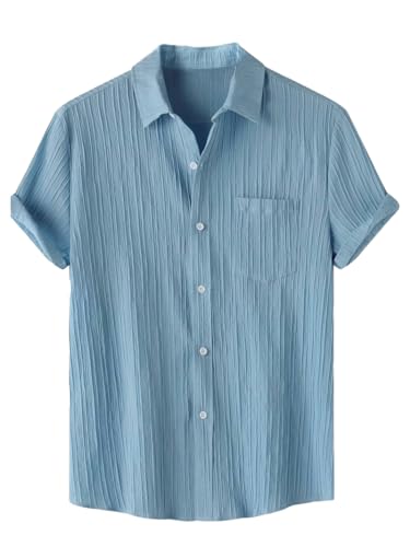 TAGDO Mens Solid Shirt with Chest Pocket Short Sleeve Shirt for Summer Outdoor Activities (Sugar-Shirt-5182-Aqua-XXL)