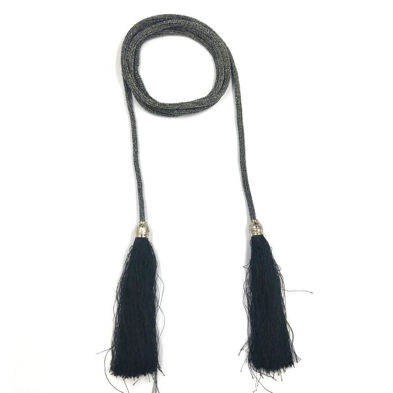 Ani Accessoriez Silver Metallic Braided /Knitted Cord/Rope/Belt With Tassel And Metal Cap For Women And Girl 46
