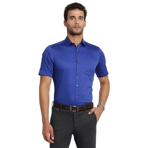 Turtle Men 100% Cotton Regular Fit Solid Half Sleeve Formal Shirt Royal Blue