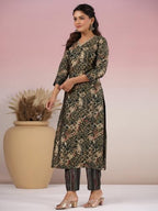 ANNI DESIGNER Womens Rayon Blend Straight Printed Kurta with Pant (Kivala Green_S_Green_Small)