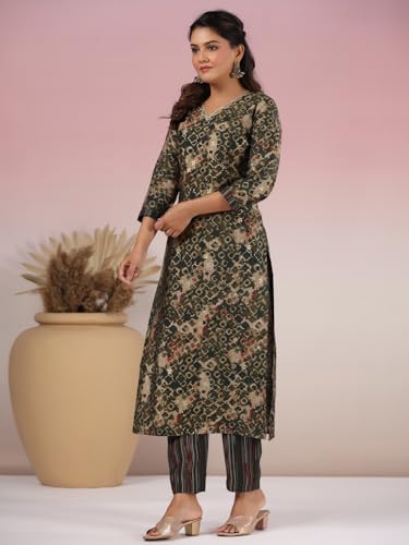 ANNI DESIGNER Womens Rayon Blend Straight Printed Kurta with Pant (Kivala Green_S_Green_Small)