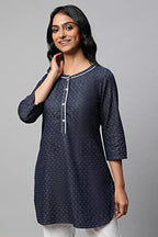 Blue Denim Jacquard Short Kurti