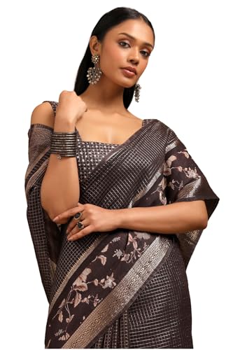 Soch Women Art Silk Checked Saree with Zari Woven