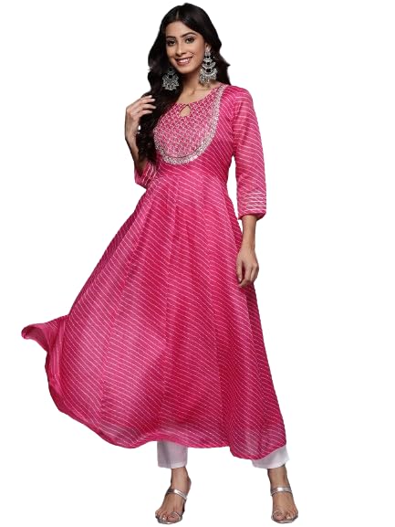 Varanga Women'S Cotton Kurta (Vkur340-Xxl_Pink