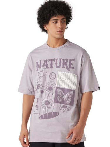 Bewakoof Air 1.0 Mens Graphic Printed Oversized Fit Half Sleeve Round Neck Cotton Slub T-Shirt_646581_Purple_XL