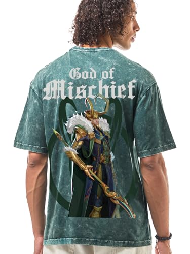 Bewakoof Official Marvel Merchandise MenS Graphic Print Oversized Fit Half Sleeve Round Neck Cotton T-Shirt_648728_Green_L