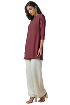 Soch Womens Maroon Mandarin Collar Stone Yoke Design Tunic