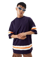 The Souled Store Originals: Iris Men and Boys Short Sleeve Round Neck Solid Purple Cotton Super Oversized T-Shirts