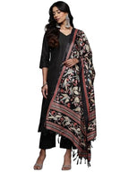 Varanga Women Solid Black V Neck Straight Kurta Set With Printed Dupatta