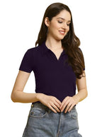 Pinkmint Womens Solid Cotton Collar Neck Top ll Lycra Crop Tank T-Shirt ll Korean Trendy Half Sleeve ll Stylish Collared T-Shir