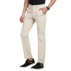 Turtle Men Cotton Stretch Cream Solid Ultra Slim Fit Casual Trouserss
