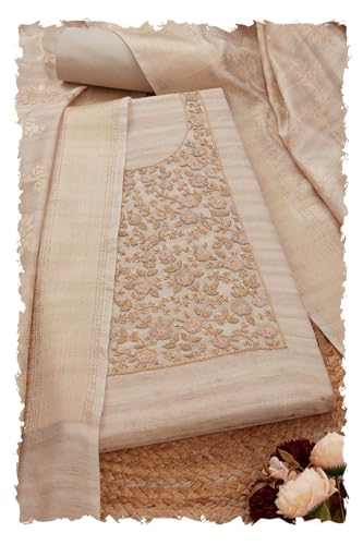 Soch Women Tussar Zari Woven Unstitched Dress Material with Thread Work