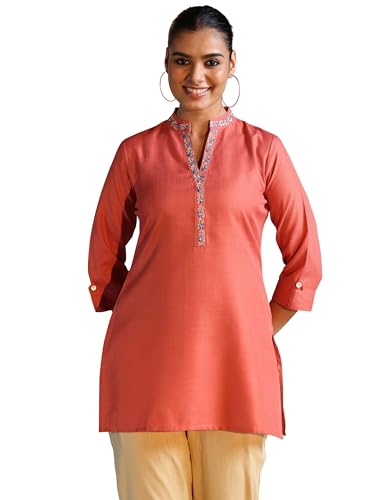 Libas WomenS Cotton Blend Solid Straight Kurtis (58254B Rust