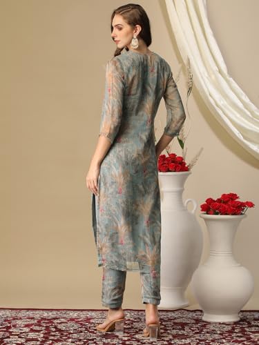 ANNI DESIGNER Womens Cotton Blend Straight Printed Kurta with Pant (Feni Grey-NW_XXL_Grey_XX-Large)