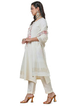 Soch Womens Cream Notched Neck Silk Blend Embroidered Suit Set