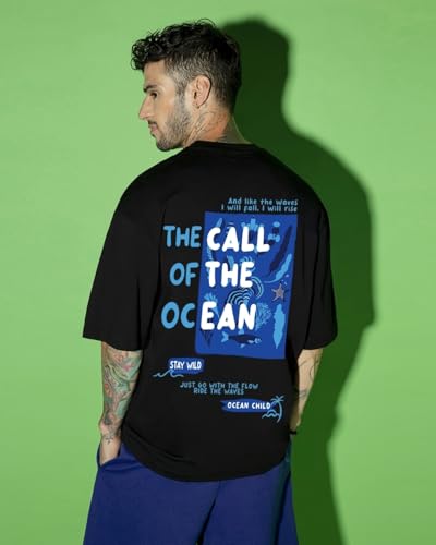 Bewakoof MenS Graphic Printed Oversized T-Shirt_610984_Black_L