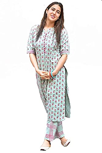 ANNI DESIGNER Women's Cotton Straight Kurta with Palazzo (KUR101_M_Black_Medium)