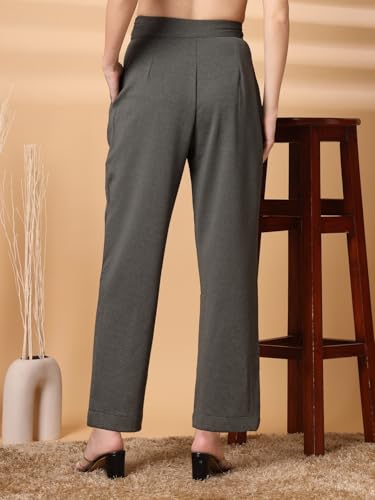 Womens Wide Leg Pants | Solid Green Stretchable Polyester Trousers | Stylish Korean Clothing | Flared, Straight Fit, Baggy, and