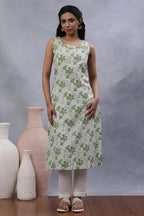 W Women Off White Floral Print Cotton A-Line Kurta