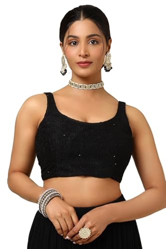 Soch Womens Black Viscose Embroidered Sleeveless Blouse