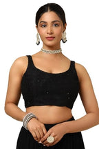 Soch Womens Black Viscose Embroidered Sleeveless Blouse
