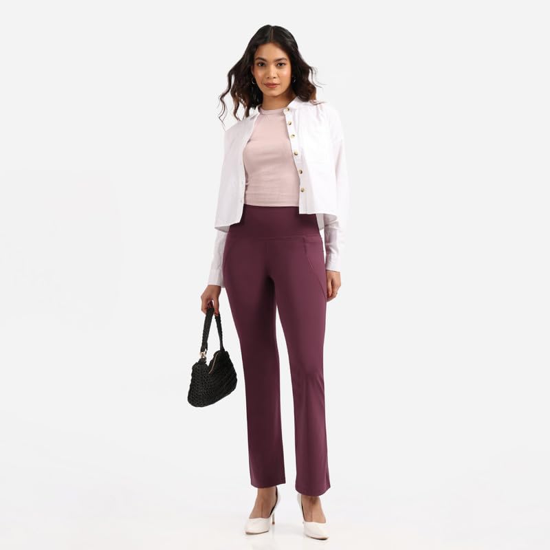 BlissClub Ultimate Flare Pants for Women Above 55 ft Tall | Ribbed Waistband, 4 Pockets | High Waist Trousers and Formal Pants