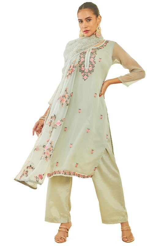 Soch Women Unstitched Dress Material with Floral Embroidery and Work