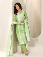 Libas Womens Woven Design Silk Blend Straight Kurta With Palazzos And Dupatta