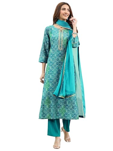 Libas Blue Printed Viscose Straight Kurta Set For Women (400268Ihxxl)
