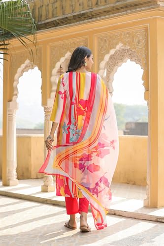 ANNI DESIGNER Womens Cotton Blend Straight Printed Kurta with Pant & Dupatta (Kapila Red_XL_Red_X-Large)