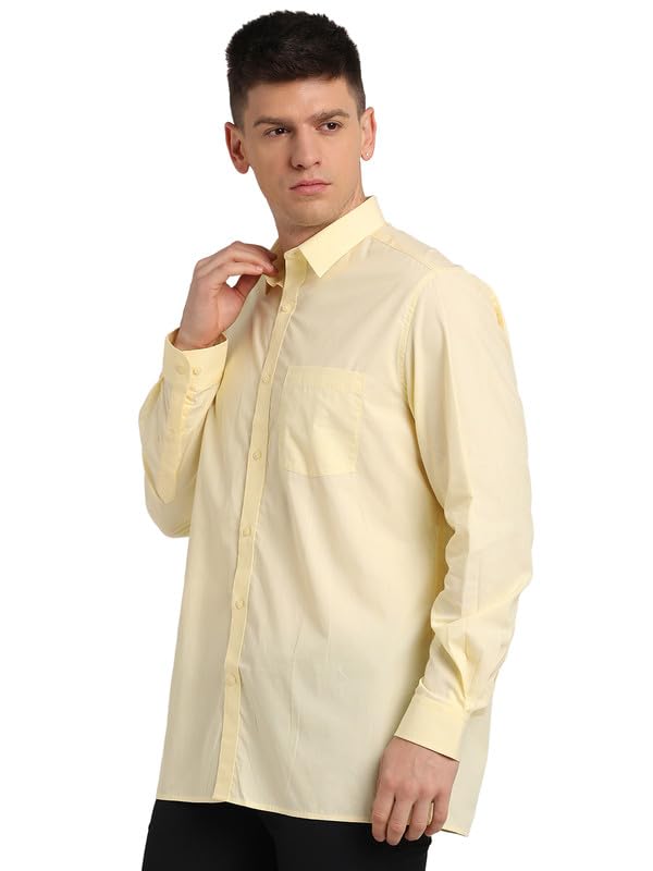 Turtle Men 100% Cotton Slim Fit Yellow Solid Formal Shirt