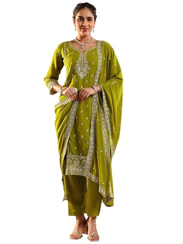 Libas Green Embellished Georgette Straight-Fit Kurta Set For Women (51438Xl)