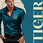 Indoprimo MenS Satin Stylish Club Wear Tiger Diamond Print Shirt Full Sleeve Rama