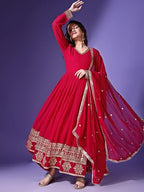Fashion Basket Havy Georgette Embroidered Anarkali Dress For Women Pink