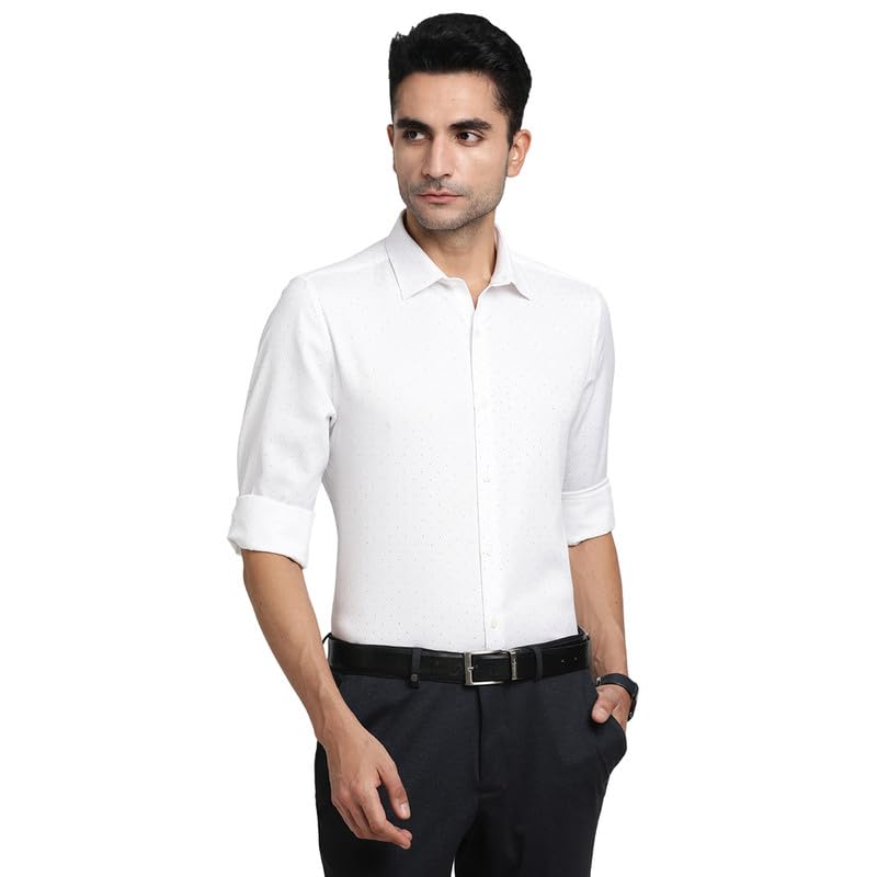 Turtle Men Poly Cotton White Jacquard Slim Fit Ceremonial Shirts