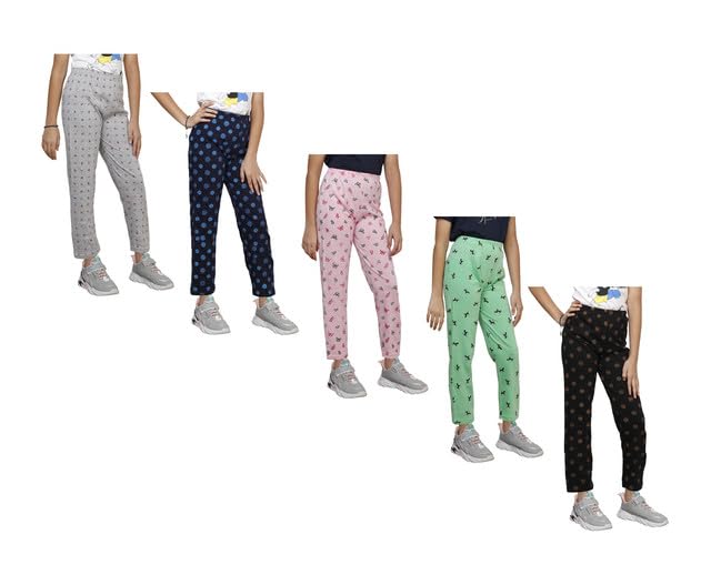 Girls Printed Cotton Regular Fit Pyjamas Lower (Pack of 5) Multicolor44 14-15