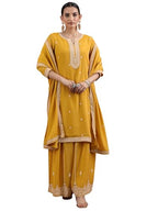 Libas Womens Embroidered Chinon Straight Kurta With Palazzos And Dupatta