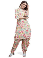 Womanista Women'S Beige Colour Foil Printed Poet Sleeve Tunic With Dhoti Pant Coords Set(Co-Ords_9110_Xl)