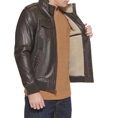Levi's Men's Faux Leather Aviator Bomber Jacket (Regular & Big & Tall Sizes), Dark Brown/Sherpa Lined, XS