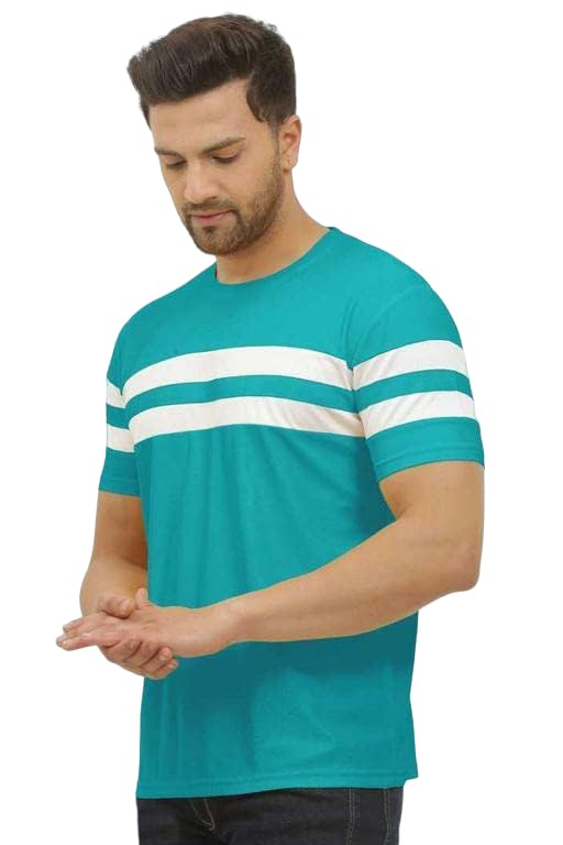 Lookmark MenS Combo Cotton Blend Sky Blue & Yellow Color Printed Striped Polo Tshirt(Mt04-Mt07)