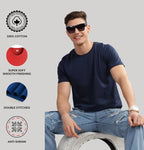 ADRO Men's Solid Regular Fit T-Shirt (RCM3-PLN-BL-NB-SK_Black,Navy,Sky Blue