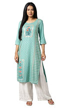 Aurelia Printed Viscose Round Neck Womens Kurta (Medium,Green)