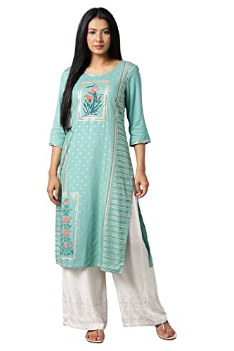 Aurelia Printed Viscose Round Neck Womens Kurta (Medium,Green)
